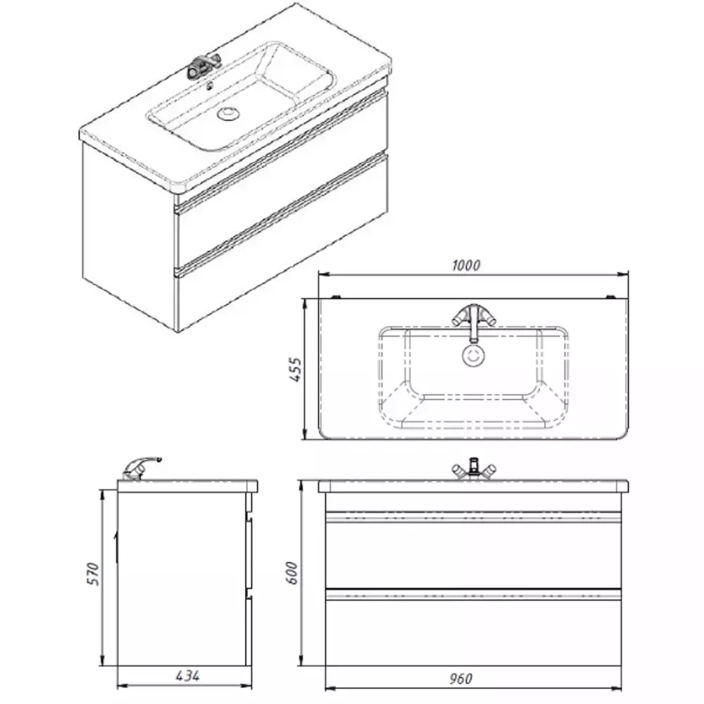 Тумба Devit Frame 100 см с раковиной и сифоном, белая глянцевая (753100W) Фото - 4