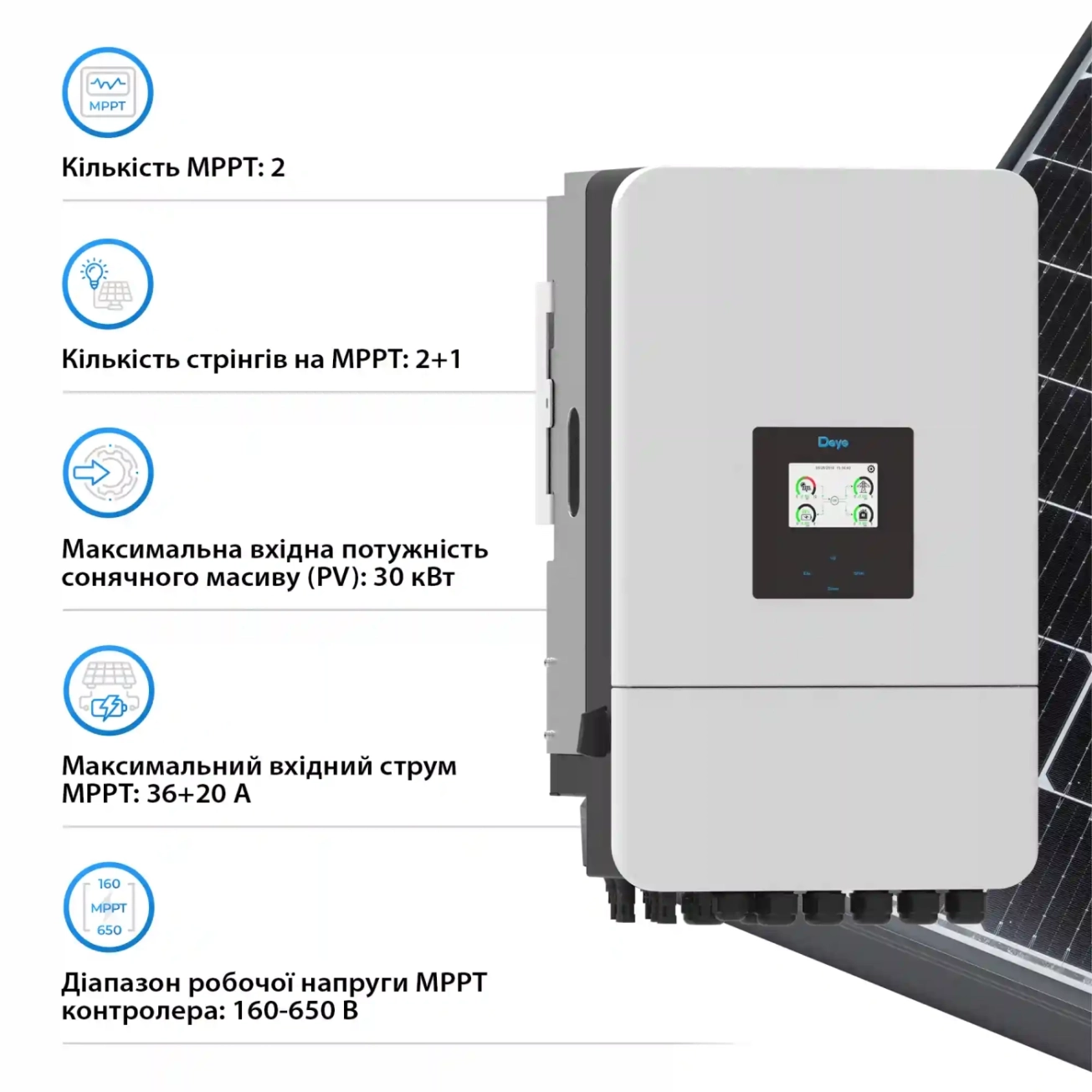 Гібридний інвертор Deye SUN-20K-SG05LP3-EU-SM2 (LV | 20 кВт 3ф | 2 MPPT) Фото - 3