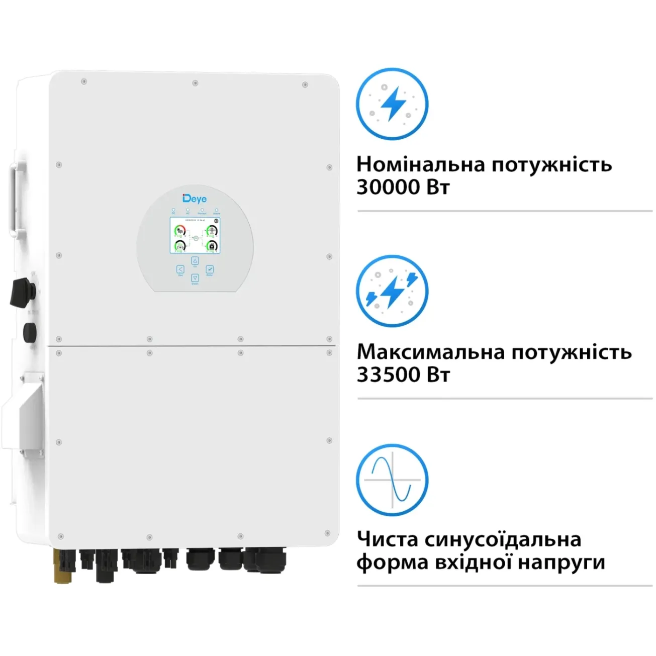 Гибридный высоковольтный инвертор Deye SUN-30K-SG02HP3-EU-AM3 (HV | 30 кВт, 3 фазы | батарея 1x75A | 3 MPPT) Фото - 2