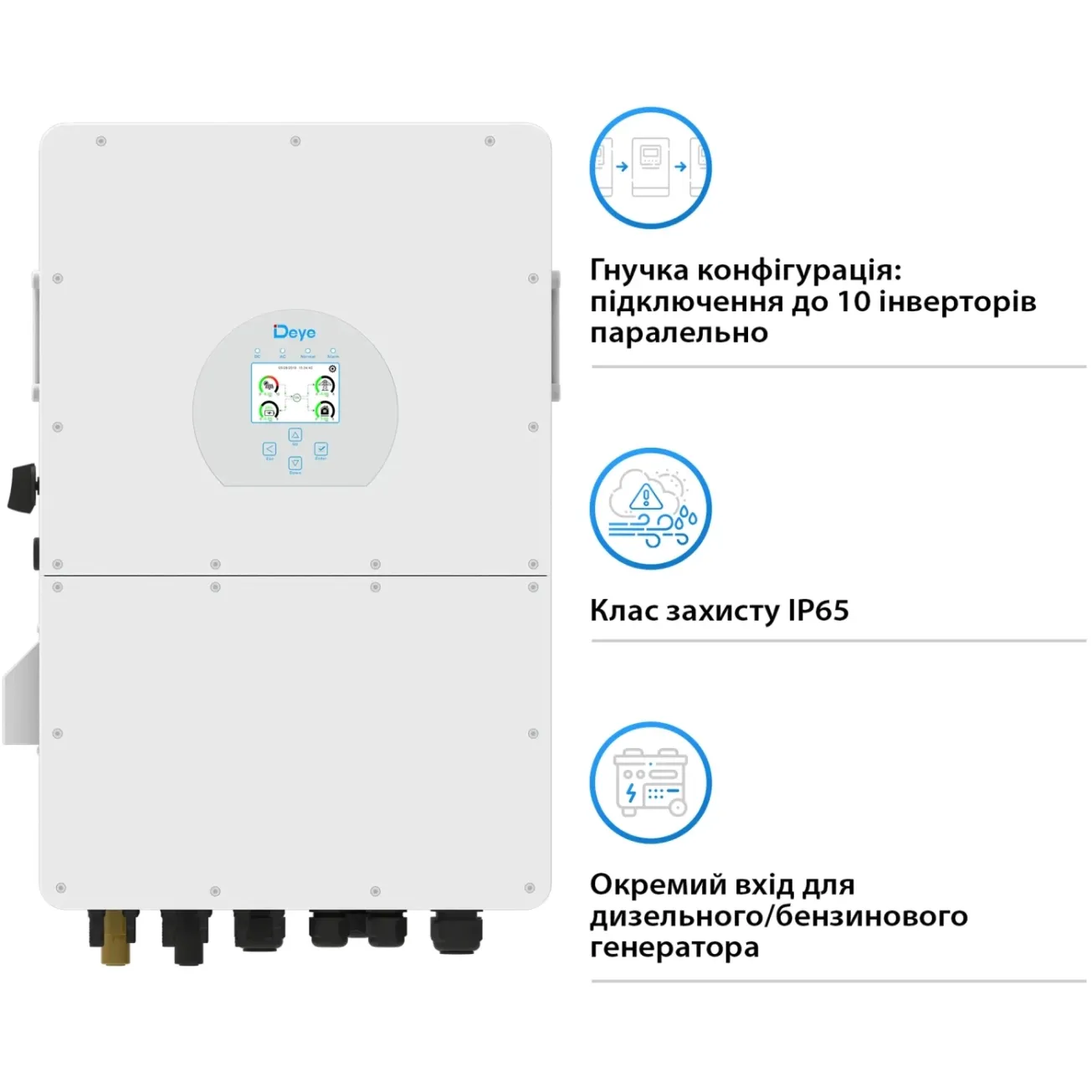 Гибридный высоковольтный инвертор Deye SUN-30K-SG02HP3-EU-AM3 (HV | 30 кВт, 3 фазы | батарея 1x75A | 3 MPPT) Фото - 3
