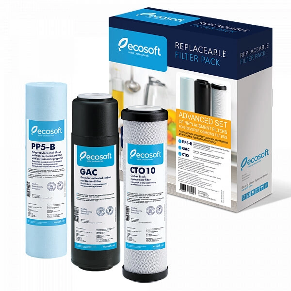 Покращений комплект картриджів Ecosoft 1-2-3 для фільтра зворотного осмосу (CHV3ECO)