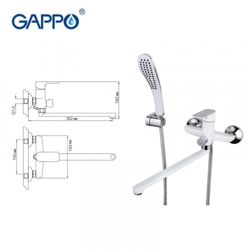 Змішувач для ванни GAPPO G2248, білий/хром Фото - 1