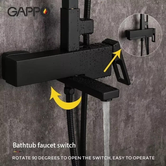 Душевая система GAPPO G2417-6, излив - переключатель на лейку, черный Фото - 1