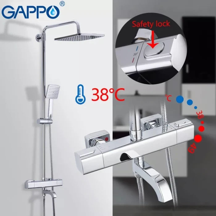 Душова система з термостатом GAPPO G2491, вилив - перемикач на лійку, хром Фото - 2