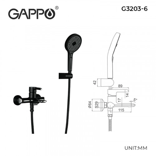 Змішувач для ванни GAPPO G3203-6, чорний/хром Фото - 1
