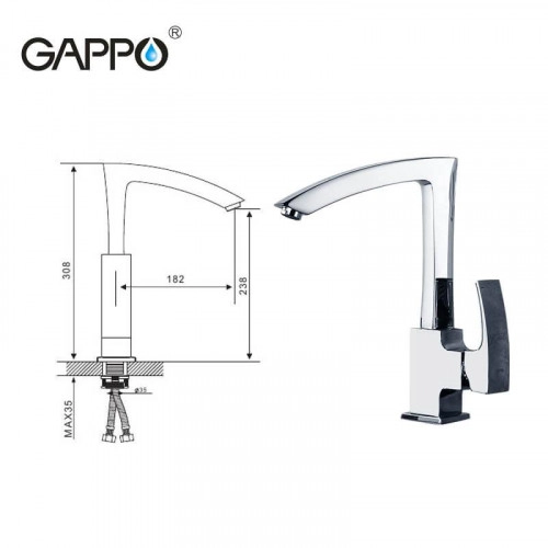 Змішувач для кухні GAPPO G4007, хром Фото - 1