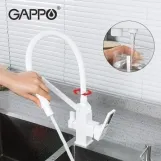 Змішувач для кухні на дві води GAPPO G4317-8 з гнучким виливом, білий Фото - 2
