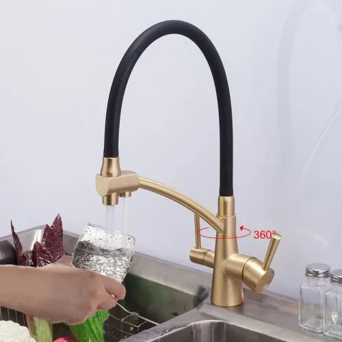 Смеситель для кухни на две воды GAPPO G4398-1 с гибким изливом, черный/бронза Фото - 5