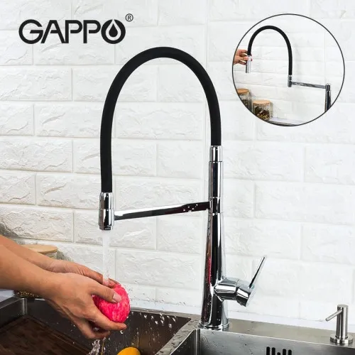 Змішувач з гнучким виливом для кухні GAPPO G4398-15, 2 режими, чорний/хром Фото - 1