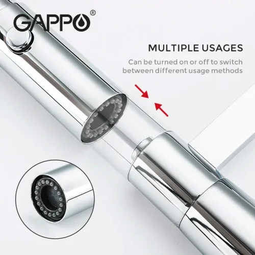 Змішувач з гнучким виливом для кухні GAPPO G4398-15, 2 режими, чорний/хром Фото - 5