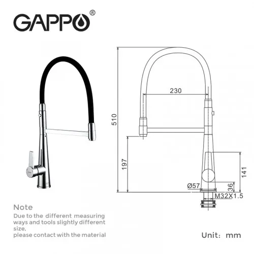 Змішувач з гнучким виливом для кухні GAPPO G4398-15, 2 режими, чорний/хром Фото - 6