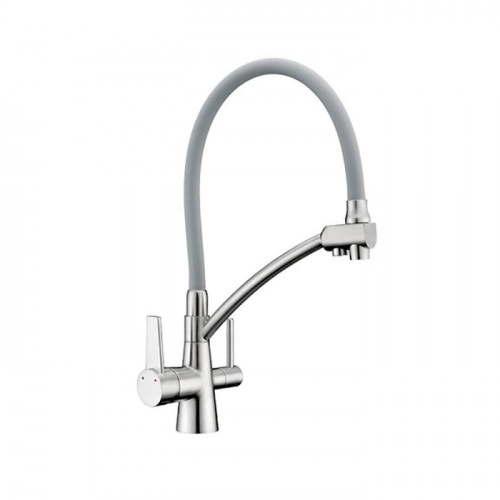 Смеситель для кухни на две воды GAPPO G4398-17 с гибким изливом, серый/хром