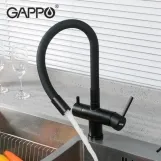 Смеситель для кухни на две воды GAPPO G4398-36 с гибким изливом, черный Фото - 2