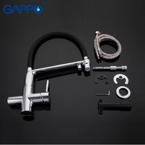 Смеситель для кухни на две воды GAPPO G4398-7 с гибким изливом, черный/хром Фото - 3