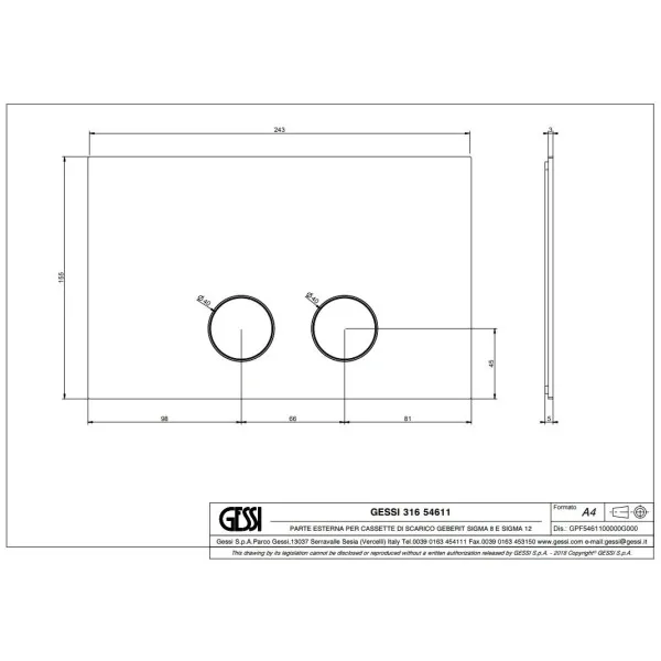 Клавіша змиву Gessi Goccia Geberit Sigma 8, Sigma 12, black metal brushed PVD (54611-707) Фото - 1