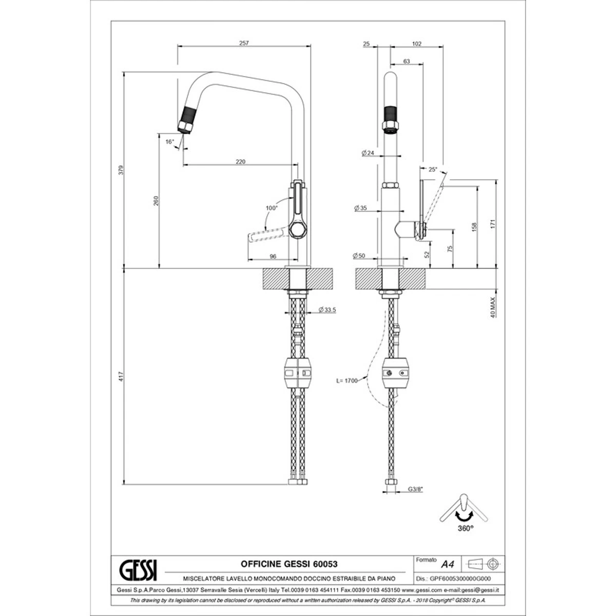 Смеситель для кухни Gessi Officine Gessi, Finox/Matt Black (60053599) Фото - 1