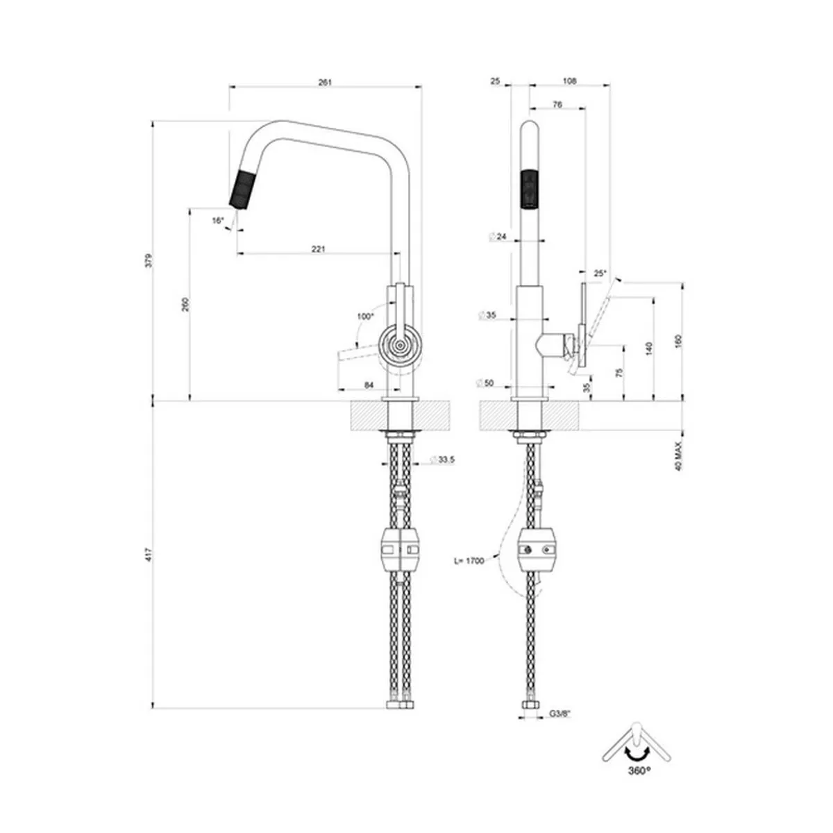 Змішувач для кухні Gessi Officine VOLANTINO, Black XL (60203299) Фото - 1