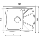 Гранітна мийка Globus Lux TANA чорний металік 610х500мм-А0001 Фото - 4