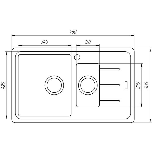 Гранітна мийка Globus Lux IZEO чорний 780x500мм-А0002 Фото - 4