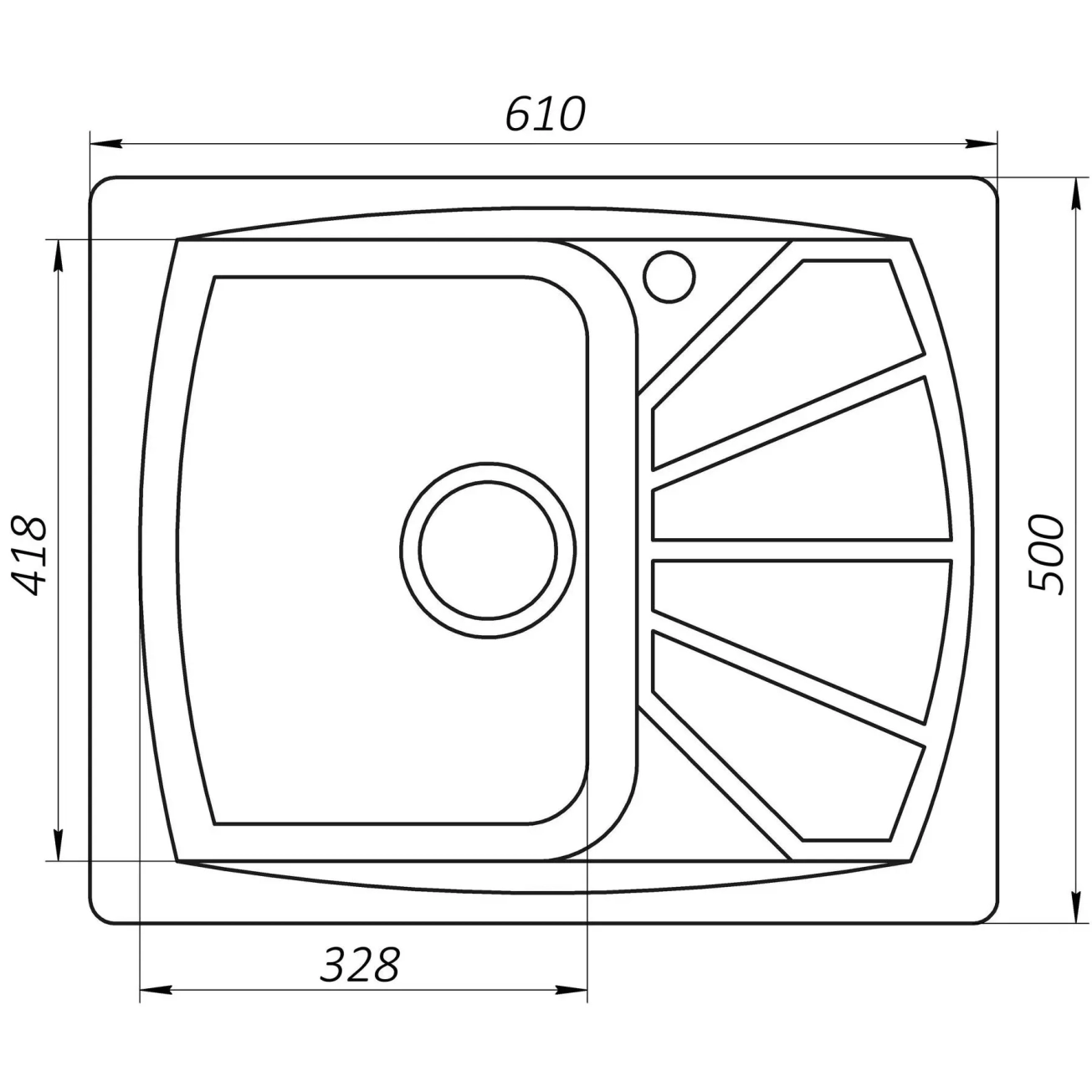 Гранітна мийка Globus Lux TANA графіт 610 х 500 мм-А0001 Фото - 4
