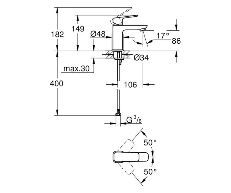 Смеситель для умывальника Grohe Cubeo, однорычажный, S-SiZE, хром (1016990000) Фото - 1