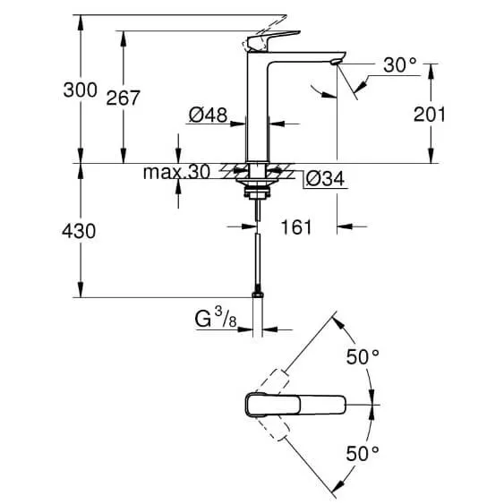 Смеситель для умывальника Grohe Cubeo, однорычажный, XL-SiZE, черный матовый (1017292430) Фото - 3