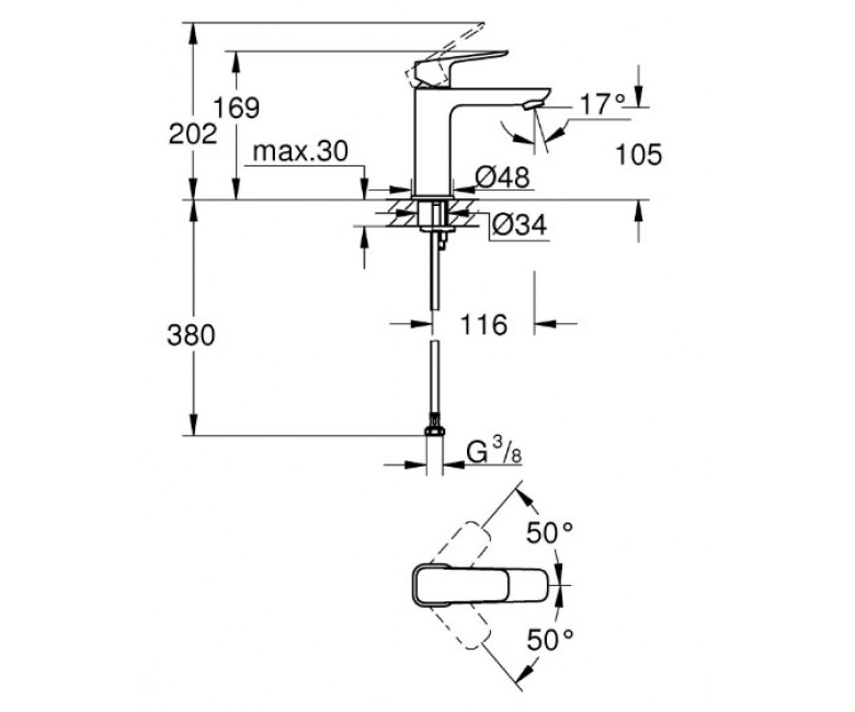 Змішувач для умивальника Grohe Cubeo M-Size одноважільний, чорний матовий (1017552430) Фото - 1