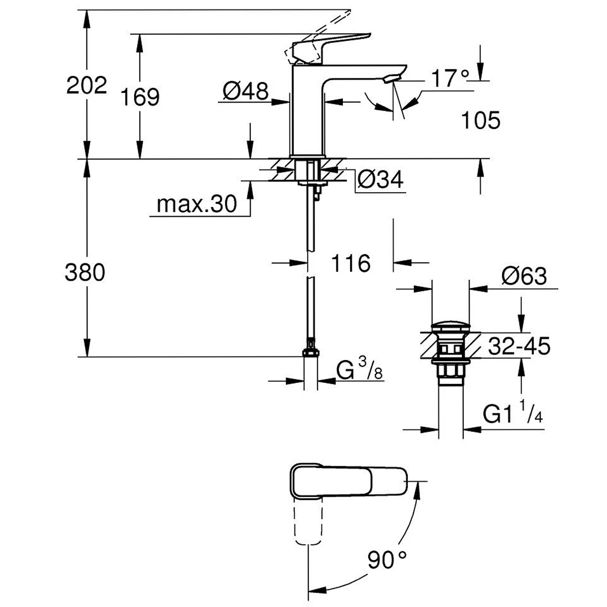 Смеситель для раковины Grohe Cubeo M-размер, хром (1017570000) Фото - 3