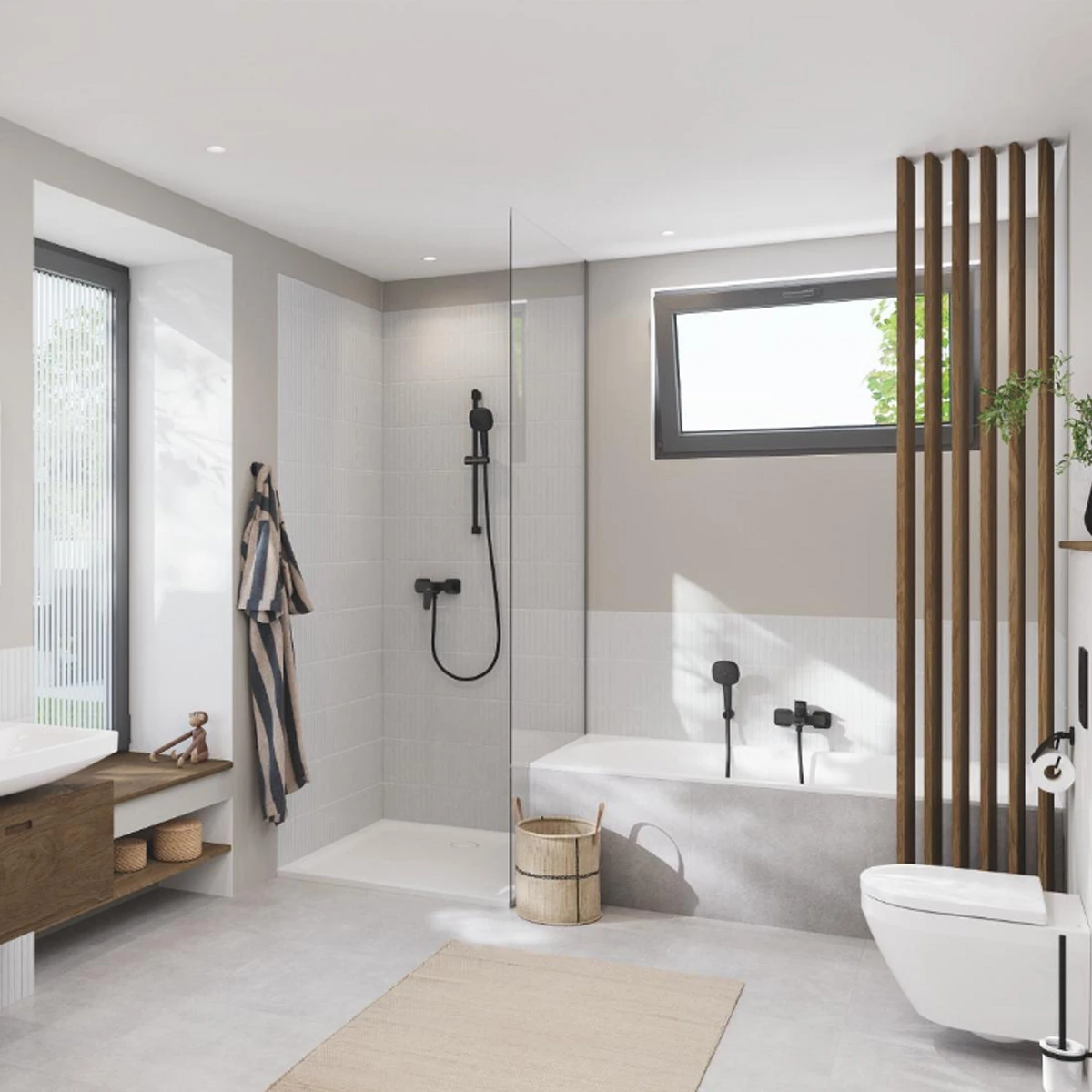Змішувач для ванни Grohe Cubeo, одноважільний, з душовим гарнітуром, чорний матовий (1018142430) Фото - 12