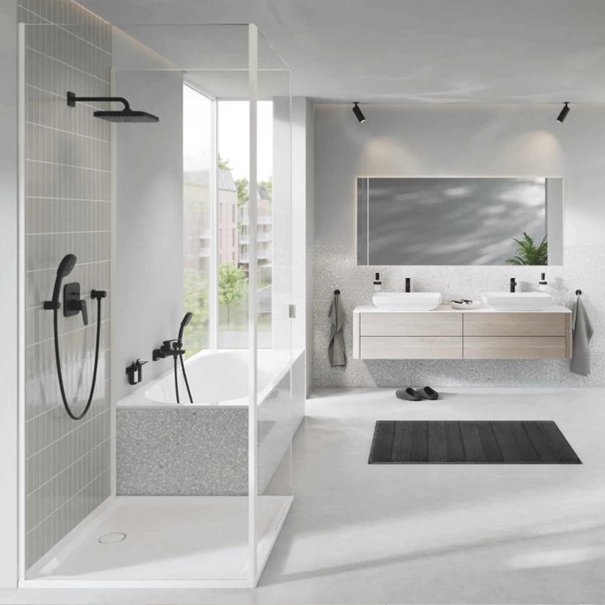 Змішувач для ванни Grohe Cubeo, одноважільний, з душовим гарнітуром, чорний матовий (1018142430) Фото - 13