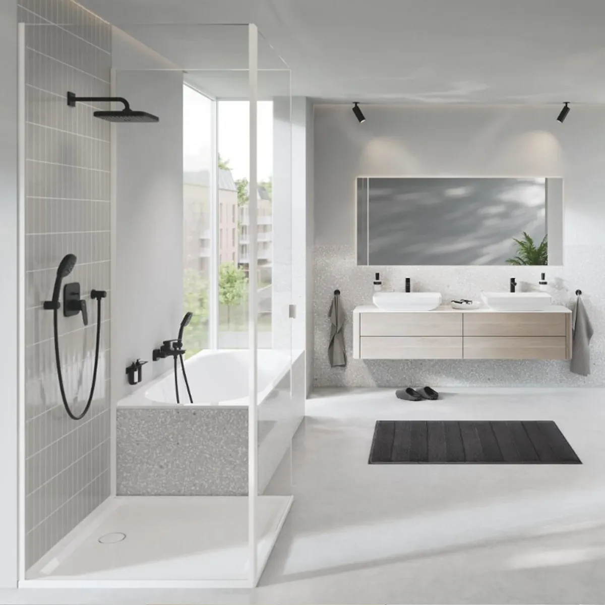 Смеситель для ванны Grohe Cubeo, однорычажный, с душевым гарнитуром, черный матовый (1018142430) Фото - 13