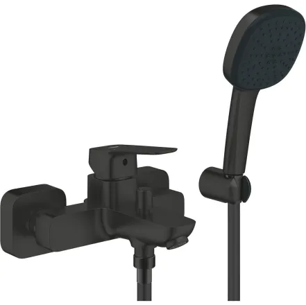 Смеситель для ванны Grohe Cubeo, однорычажный, с душевым гарнитуром, черный матовый (1018142430)