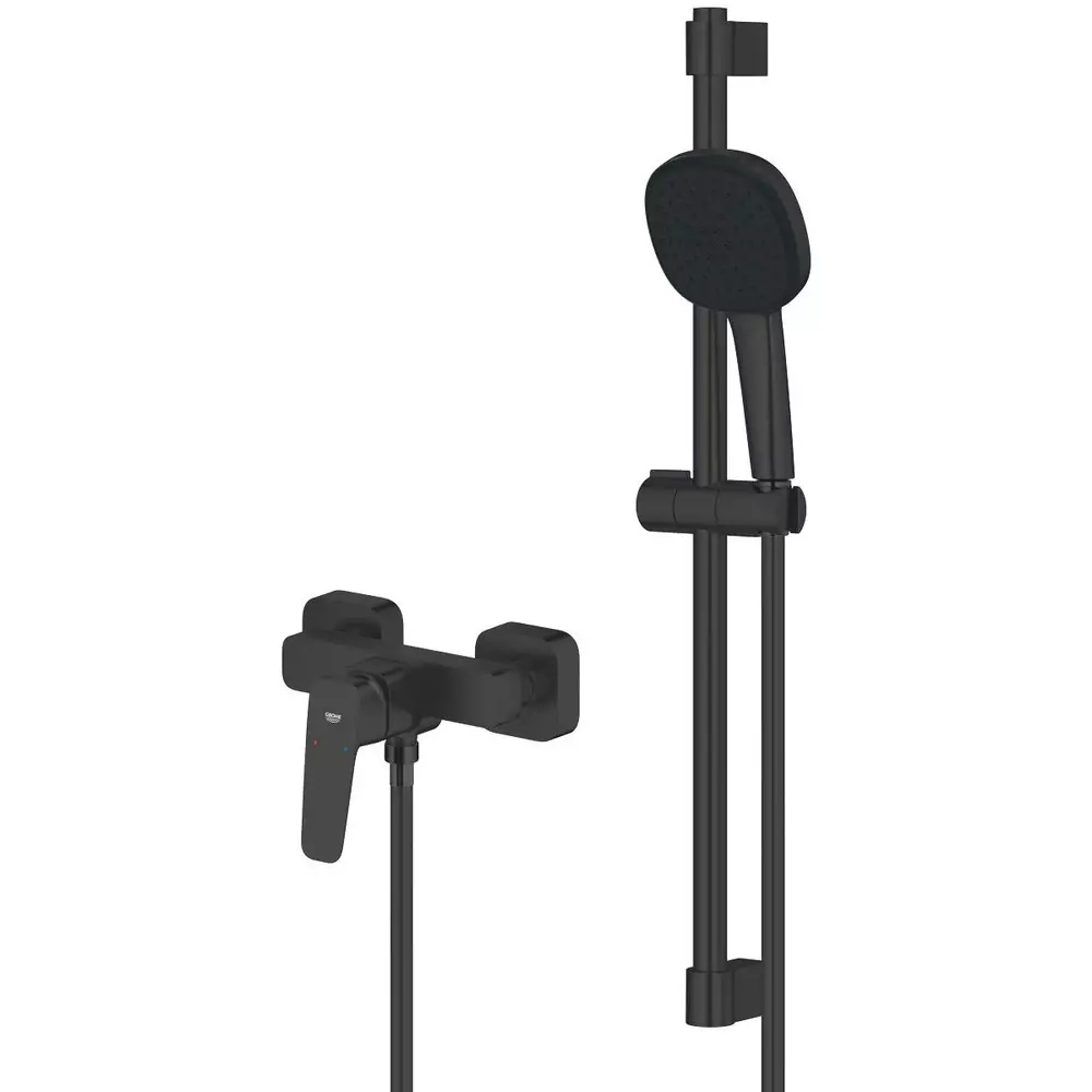 Змішувач для душу Grohe Cubeo одноважільний, з душовим гарнітуром, чорний матовий (1018252430) Фото - 2