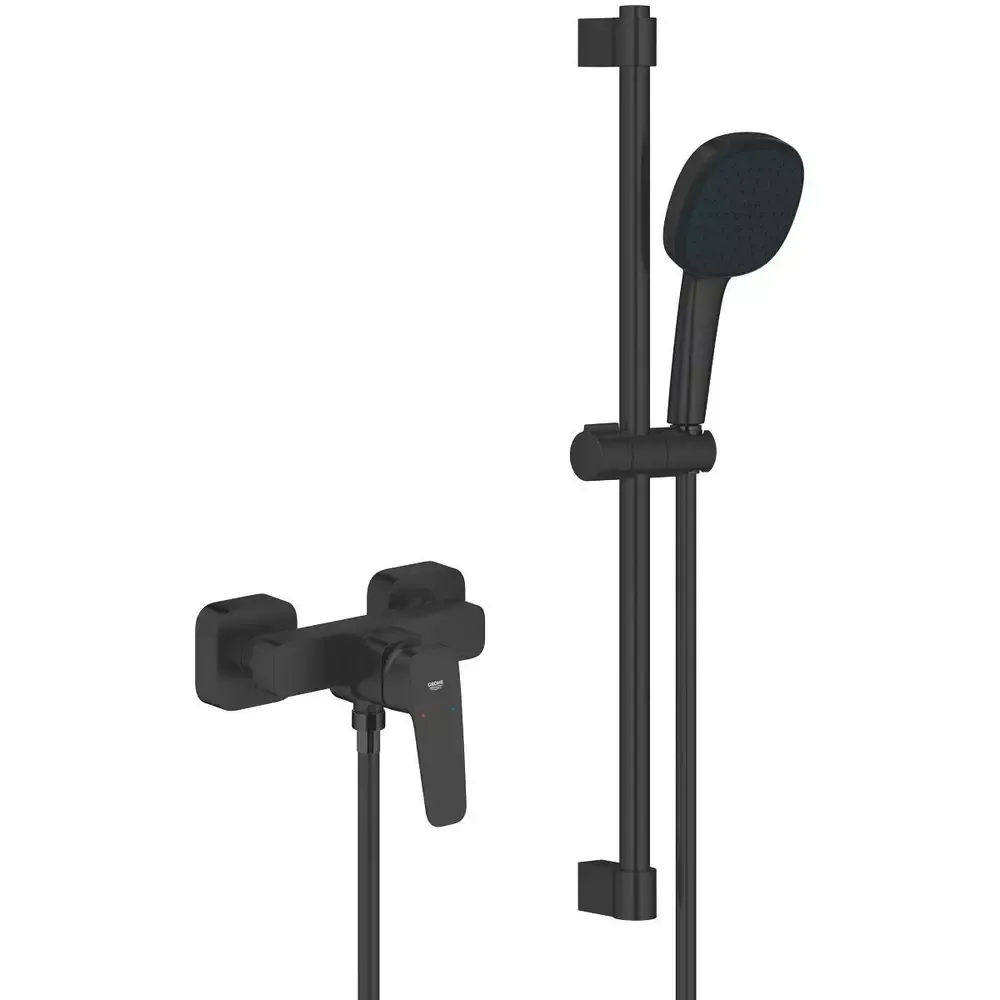 Смеситель для душа Grohe Cubeo однорычажный, с душевым гарнитуром, черный матовый (1018252430)