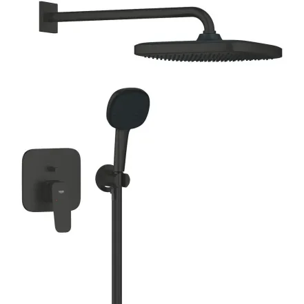 Набор для душа Grohe CUBEO (верхний душ, смеситель на ванну ПМ, душевой набор), черный матовый (1053362430)