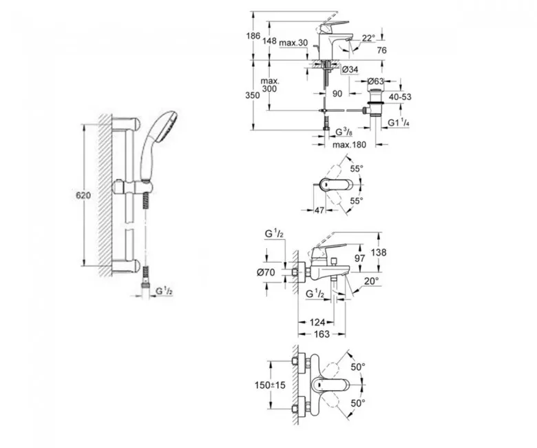 Комплект смесителей для ванны Grohe Eurosmart Cosmopolitan (126111 S) Фото - 1