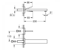 Смеситель для умывальника Grohe Eurocube Joy настенный монтаж на 2 отверстия, 230 мм, хром (19998000) Фото - 1