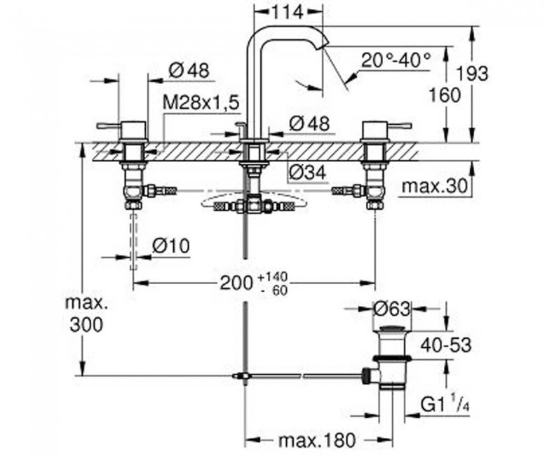 Змішувач для раковини на три отвори Grohe М-Size Grohe Essence (20296001) Фото - 1