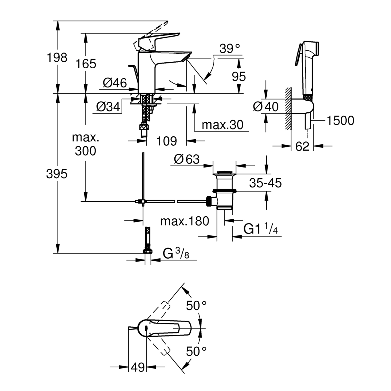 Набор для гигиенического душа со смесителем Grohe QuickFix Start S-Size 23123003 Фото - 1