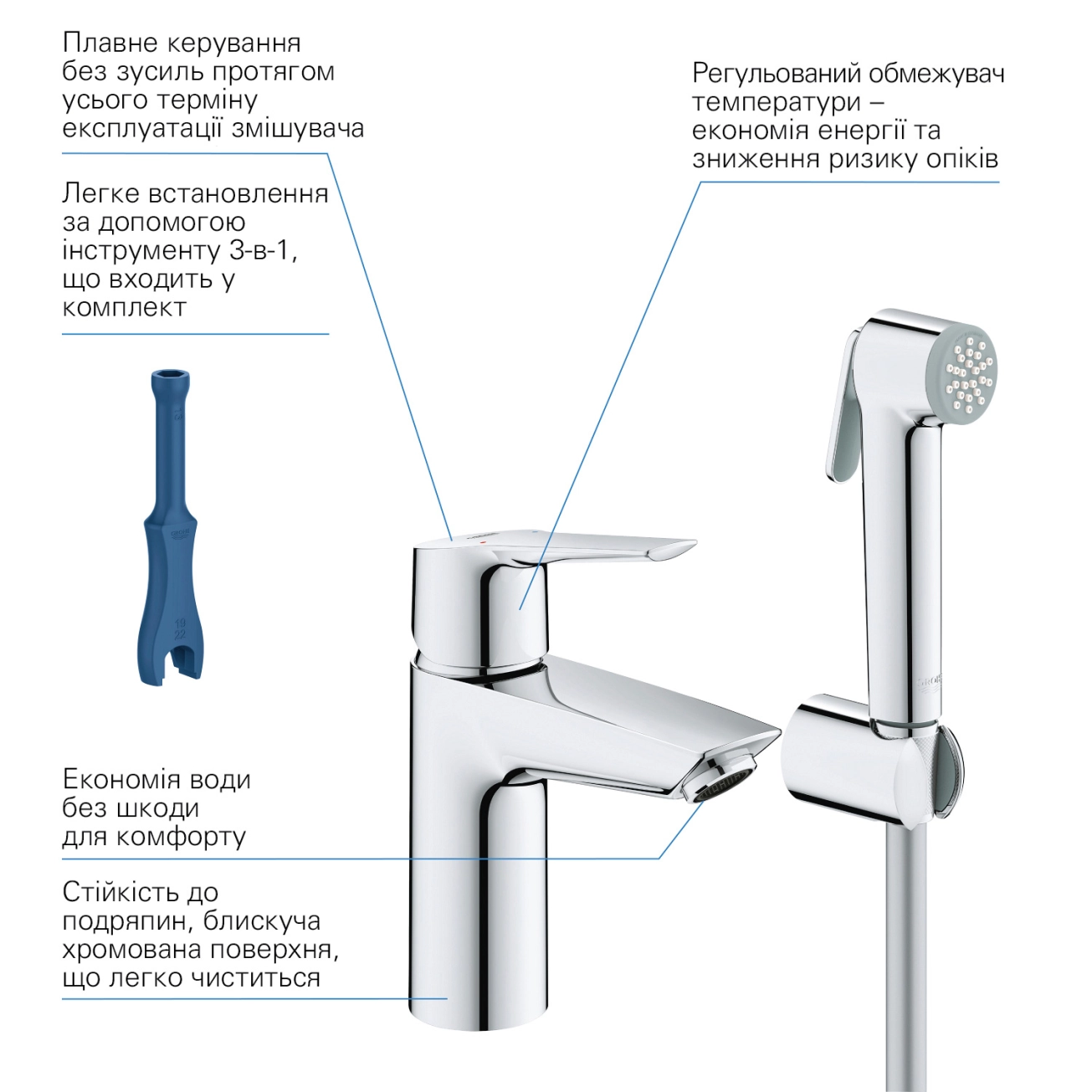 Набор для гигиенического душа со смесителем Grohe QuickFix Start S-Size 23123003 Фото - 3