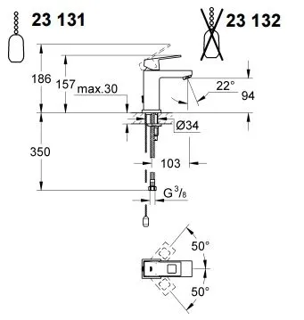 Смеситель для умывальника Grohe Eurocube S-Size, без донного клапана, хром (2313200E) Фото - 2