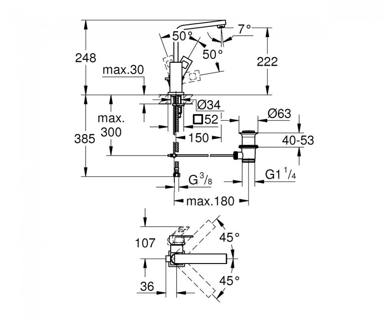 Змішувач для раковини Grohe Eurocube, одноважiльний (23135000) Фото - 1