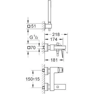 Смеситель для ванны Grohe Eurocube с душевым гарнитуром (23141000) Фото - 5