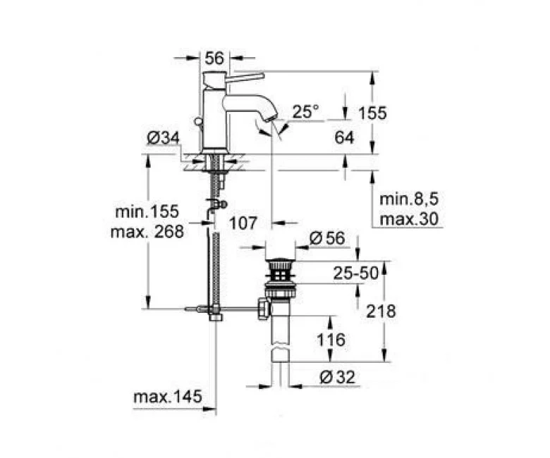 Змішувач для умивальника Grohe BauClassic S-Size, хром (23161000) Фото - 1