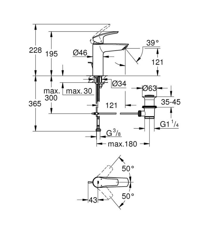 Змішувач для умивальника Grohe Eurosmart New M-size з донним клапаном, хром (23322003) Фото - 2