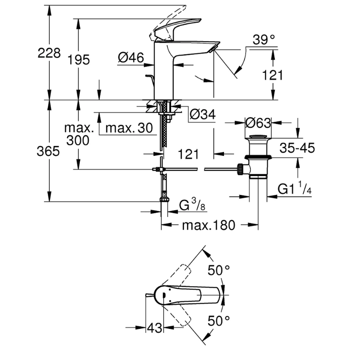 Смеситель для раковины Grohe Eurosmart M-Size черный матовый (233222433) Фото - 3