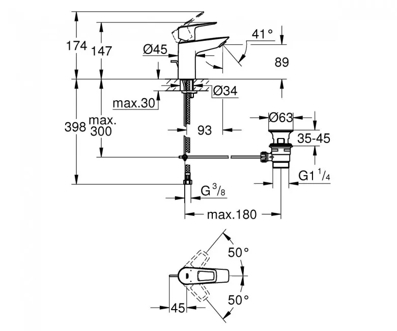 Смеситель для умывальника Grohe BauLoop New S-Size с донным клапаном, хром (23335001) Фото - 1