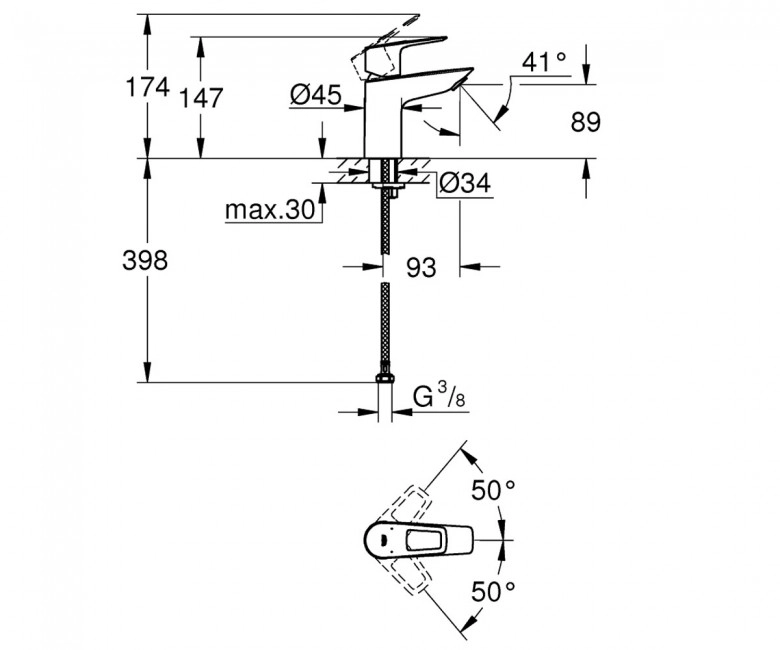 Смеситель для умывальника Grohe BauLoop S-Size однорычажный, без донного клапана, хром (23337001) Фото - 1
