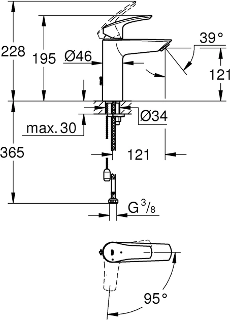 Смеситель для раковины Grohe Eurosmart M-Size DN 15, хром (2339430E) Фото - 1