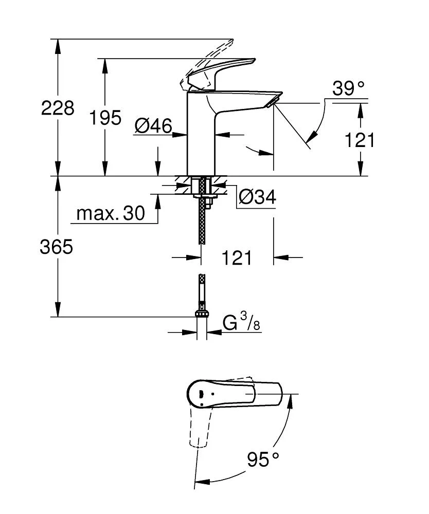 Змішувач для раковини Grohe Eurosmart DN 15 M-Size, хром (2339530E) Фото - 1